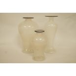 Three 20th century Murano glass vases,