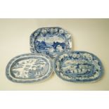 An early 19th century pearlware platter printed in blue with chinoiserie scenes within a flower