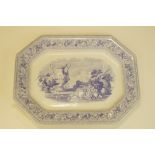 An early 19th century blue printed cantered rectangular plate,