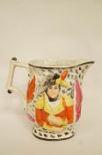 A Staffordshire pottery pearlware jug moulded in relief with Lord Wellington and General Hill,