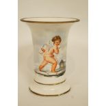 A Chamberlains Worcester spill vase possibly painted by Baxter with a cherub in a winter landscape,
