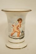 A Chamberlains Worcester spill vase possibly painted by Baxter with a cherub in a winter landscape,