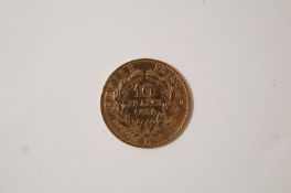 A French 1864 Napoleon III, gold 10 Franc coin, 3.
