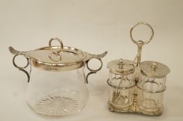 A silver mounted glass preserve jar and cover, Chester 1901,