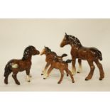 Four Beswick ponies and foals, black printed marks,