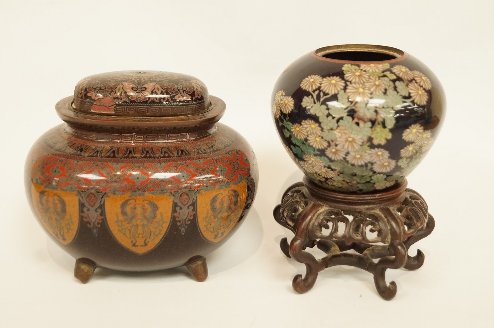 A Japanese cloisonne vase and cover, the interior with removable cover,