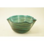 A 20th century lobed glass bowl with multicoloured horizontal bands,
