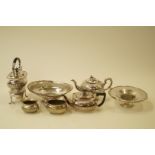 A silver plated tea service with half reeded design,