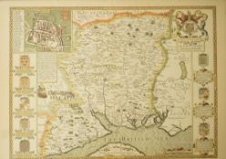 A coloured print of a map of Hampshire,