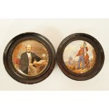 A Prattware pottery pot lid printed in colours with "The Late Prince Consort" in an ebonised frame,