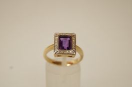 An amethyst and diamond 9 ct gold ring,