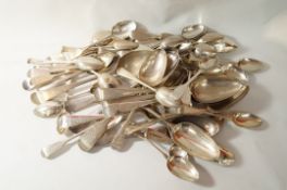 A large collection of antique silver spoons,