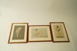 WITHDRAWN A set of Spy cartoons of cricketers and two other prints of cricketers,