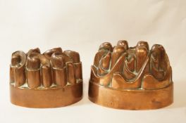 Two Victorian brass jelly moulds both of oval form, both with factory marks numbered 181 and 626,