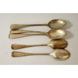 A set of five silver tea spoons, by Charles Boyton, London 1886, old English pattern, 111g (3.