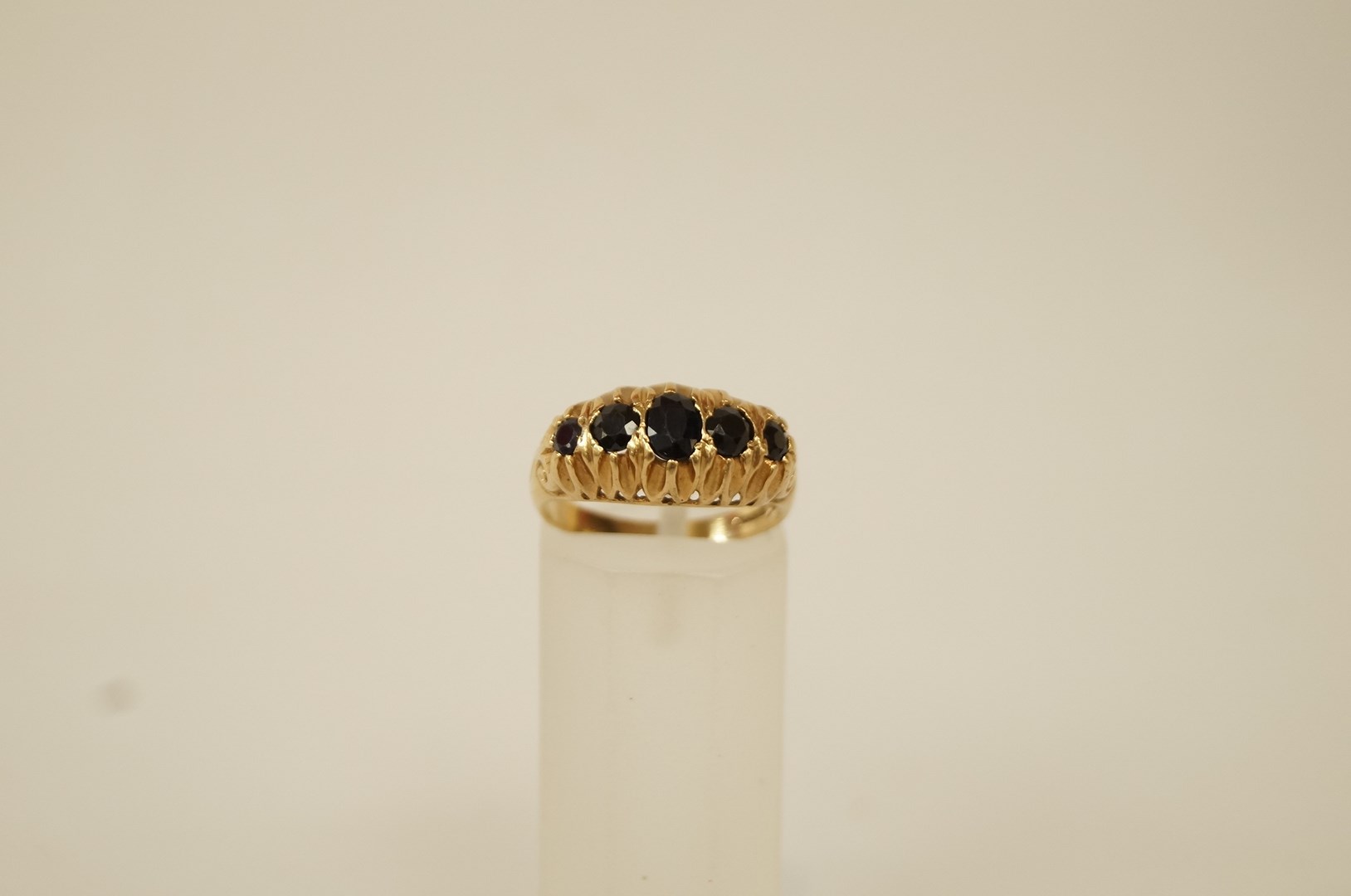 A 9 ct gold five stone dress ring, finger size K1/2, 3. - Image 2 of 2