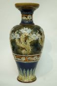A Royal Doulton stoneware vase with applied decoration, impressed factory marks,