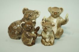 Four Beswick model koala bears, printed marks in black, 1038, 1039, 1040,