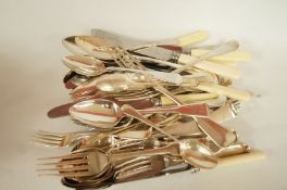 A part table service of matched antique silver fiddle pattern flatware, various makers and dates,