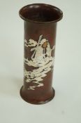 A 20th century bronze vase, decorated with silvered overlay decoration of a windmill,