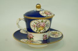 A late 19th century Sevres style trembleuse, the cover with gilded knop,