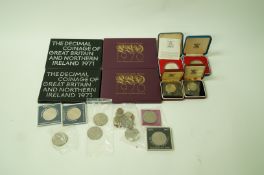 A collection of various coins including cased decimal coinage