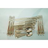 A matched set of six Victorian silver fruit knives and forks, by Martin Hall & Co,