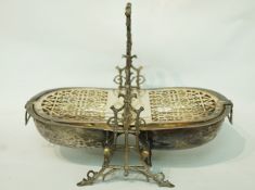A Victorian silver plated breakfast warmer with twig stand and engraved with fruiting raspberries,