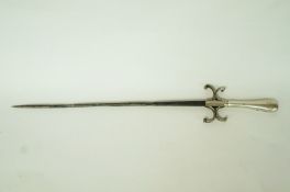 A French stiletto dagger with a white metal hilt, probably 18th century,