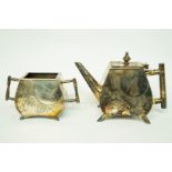 A silver plated aesthetic movement bachelor teapot and sugar bowl, by Wilson & Davis of Sheffield,