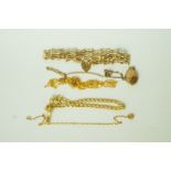 A 9ct gold five bar gate bracelet; a bracelet stamped '375'; a small 9ct gold identity bracelet;