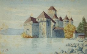 L B 19th century school
View of the castle of Chillon
Watercolour
Signed with initials lower