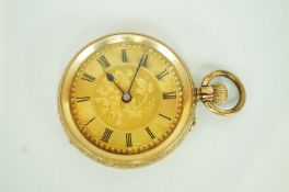 A fob watch, stamped 'K14', gilt metal cuvette,