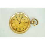 A fob watch, stamped 'K14', gilt metal cuvette,