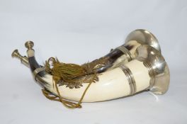 A pair of Victorian hunting horns with silver plated mounts, approximately 38.