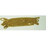 A guard chain, tagged '15ct', with a swivel and bolt ring, 136cm long, 22.