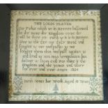 An early 19th century sampler, stitched with "The Lord's Prayer" by Sarah Jones aged 10 years, 1824,