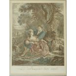 Guillard Sculpt
Le Moulon Favorie
Le Bouquel Bien Recue
Coloured engravings, a pair
43xm x 23cm,