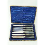 A set of six silver knives with agate handles, by H.