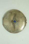 An Indian silver RAF powder compact, stamped 'Orr', circular with applied enamelled RAF wings,
