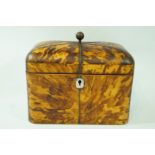 A George lll tortoiseshell tea caddy with ball finial, white metal escutcheon,