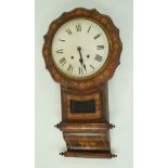 A Victorian walnut wall clock, with marquetry case and white painted round dial, 79cm high, dial 28.