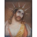 Continental School, 19th century
Devotional portrait miniature of Jesus
Watercolour on ivorine
11.