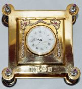 A Theo Faberge St Petersburg Collection silver gilt and wood desk  clock, Birmingham 1996,