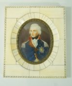 An early 20th century piano key miniature of Admiral Lord Nelson, overall 13.