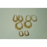 Four pairs of 9 carat gold hoop earrings, 5.