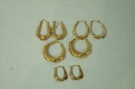 Four pairs of 9 carat gold hoop earrings, 5.