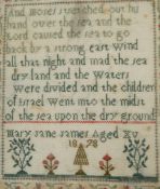 A late 19th century sampler, stitched with “And Moses reached out his hand…..
