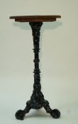 A high garden table, with black painted cast iron table base, 90cm high,