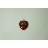 A diamond and enamel locket back heart pendant, stamped '18ct', circa 1900,